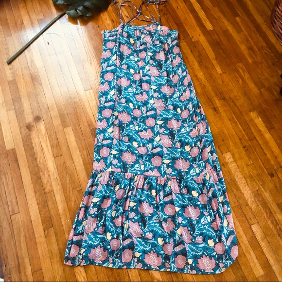 LOFT Floral Print Maxi Dress With X Strap Back - Picture 2 of 7